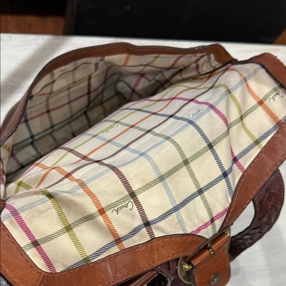 Coach Legacy Bleeker Tattersall Brown Leather Shoulder Bag with Gold Buckle - Picture 11 of 15